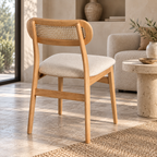 Aarvya Rattan Dining Chair | Handwoven Natural Cane Chair | Japandi & Boho Accent Seating