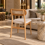 Aarvya Rattan Dining Chair | Handwoven Natural Cane Chair | Japandi & Boho Accent Seating