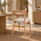 Aarvya Rattan Dining Chair | Handwoven Natural Cane Chair | Japandi & Boho Accent Seating