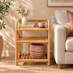 Elara Rattan Bedside Table | Handwoven Natural Rattan Side Table | Boho & Japandi Bedroom Furniture