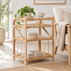 Elara Rattan Bedside Table | Handwoven Natural Rattan Side Table | Boho & Japandi Bedroom Furniture