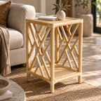 Avira Rattan Bedside Table | Handwoven Natural Rattan Side Table | Boho & Japandi Bedroom Furniture