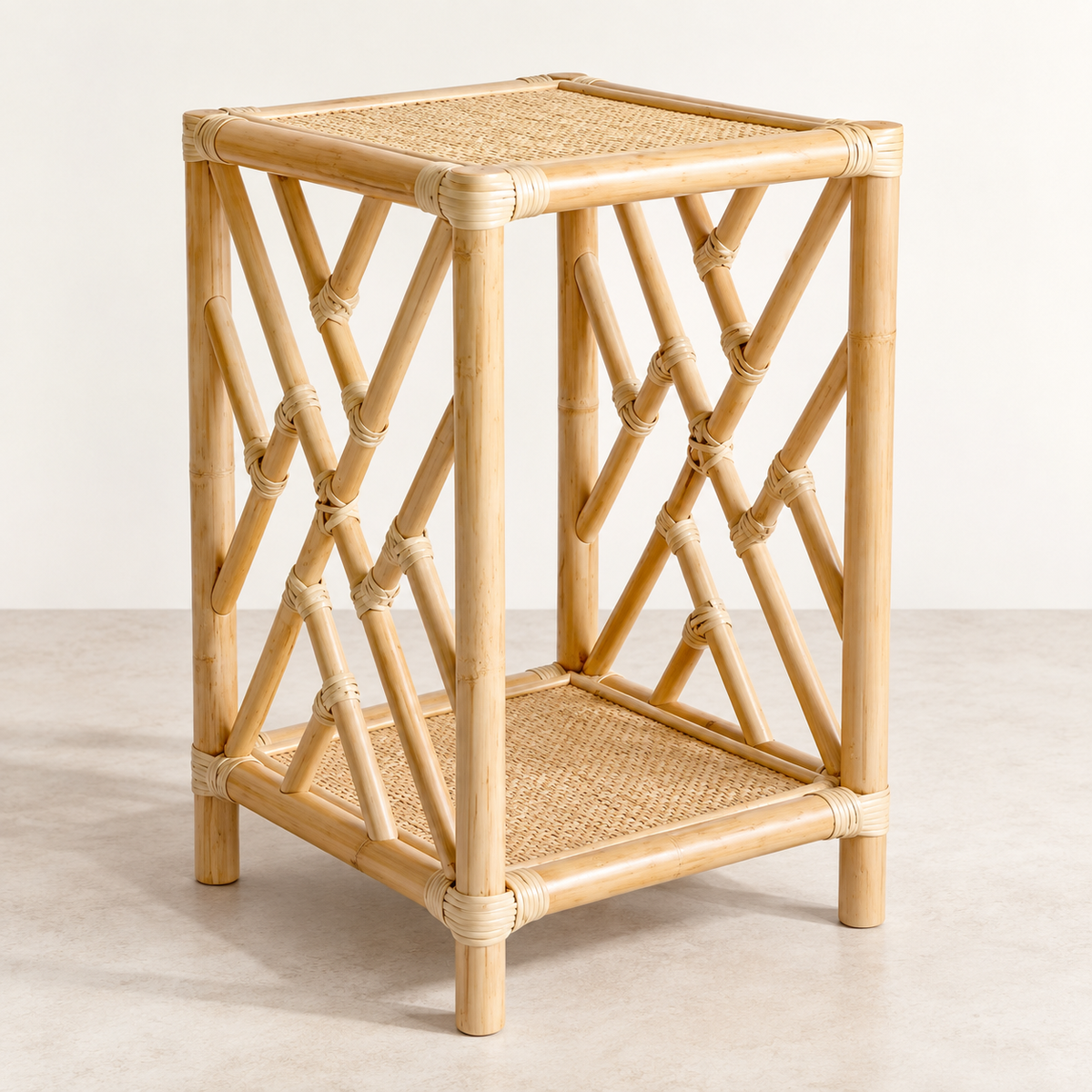 Avira Rattan Bedside Table | Handwoven Natural Rattan Side Table | Boho & Japandi Bedroom Furniture