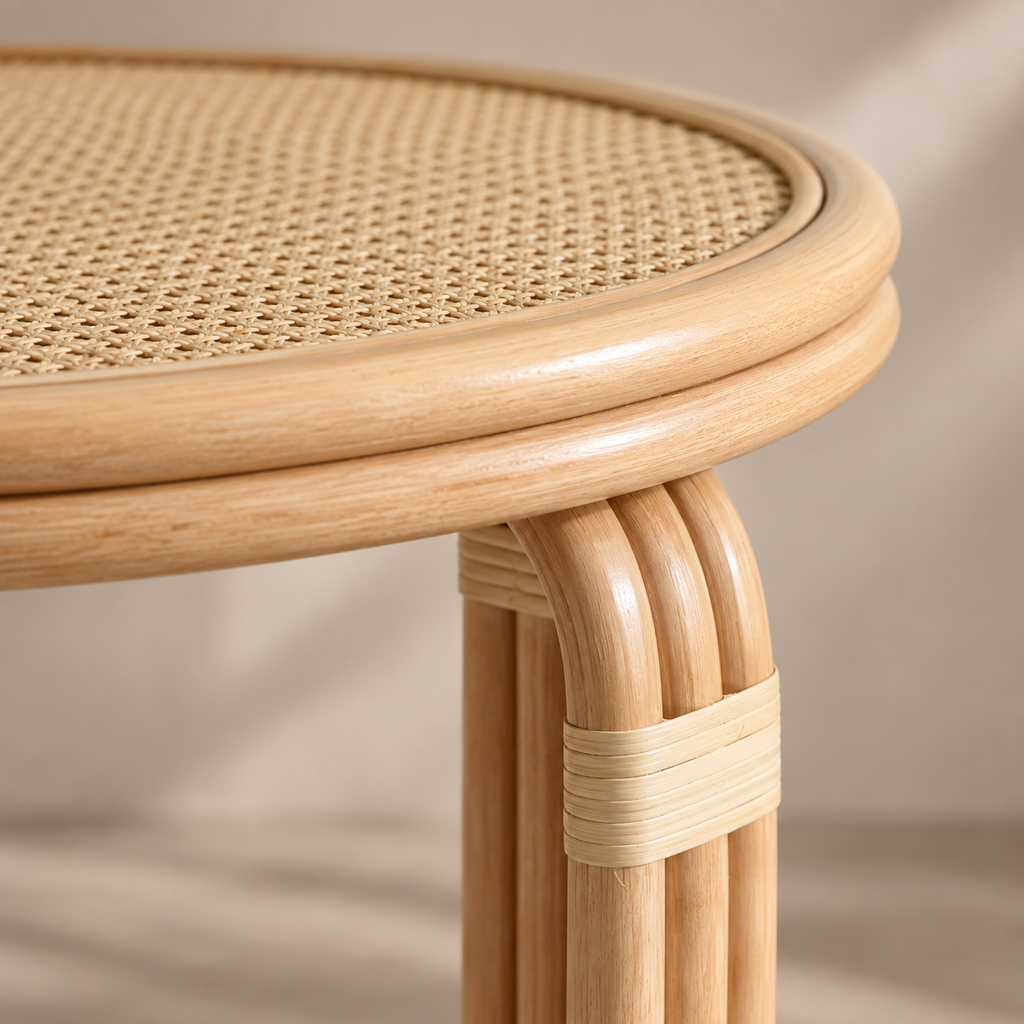 Nayara Rattan Side Table | Handwoven Natural Rattan Bedside Table | Boho & Japandi Furniture