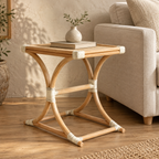 Aarini Rattan Bedside Table | Handwoven Natural Rattan Side Table | Boho & Japandi Bedroom Furniture