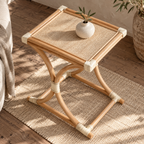 Aarini Rattan Bedside Table | Handwoven Natural Rattan Side Table | Boho & Japandi Bedroom Furniture
