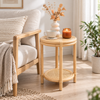 Vanya Rattan Bedside Table | Handwoven Natural Rattan Side Table | Boho & Japandi Bedroom Furniture