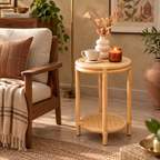 Vanya Rattan Bedside Table | Handwoven Natural Rattan Side Table | Boho & Japandi Bedroom Furniture