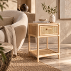 Iraaya Rattan Bedside Table | Handwoven Natural Rattan Side Table | Boho & Japandi Bedroom Furniture