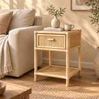 Iraaya Rattan Bedside Table | Handwoven Natural Rattan Side Table | Boho & Japandi Bedroom Furniture