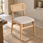Aarvya Rattan Dining Chair | Handwoven Natural Cane Chair | Japandi & Boho Accent Seating