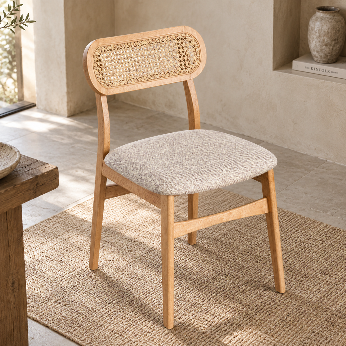 Aarvya Rattan Dining Chair | Handwoven Natural Cane Chair | Japandi & Boho Accent Seating