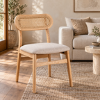 Aarvya Rattan Dining Chair | Handwoven Natural Cane Chair | Japandi & Boho Accent Seating