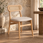 Aarvya Rattan Dining Chair | Handwoven Natural Cane Chair | Japandi & Boho Accent Seating