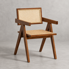 Bhavna Rattan Dining Chair | Handwoven Natural Cane Chair | Teak Finish Japandi & Boho Furniture