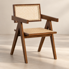 Bhavna Rattan Dining Chair | Handwoven Natural Cane Chair | Teak Finish Japandi & Boho Furniture