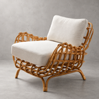 Kiyana Cane Lounge Chair | Handwoven Cane Chair for Living Room | Japandi & Boho Accent Furniture