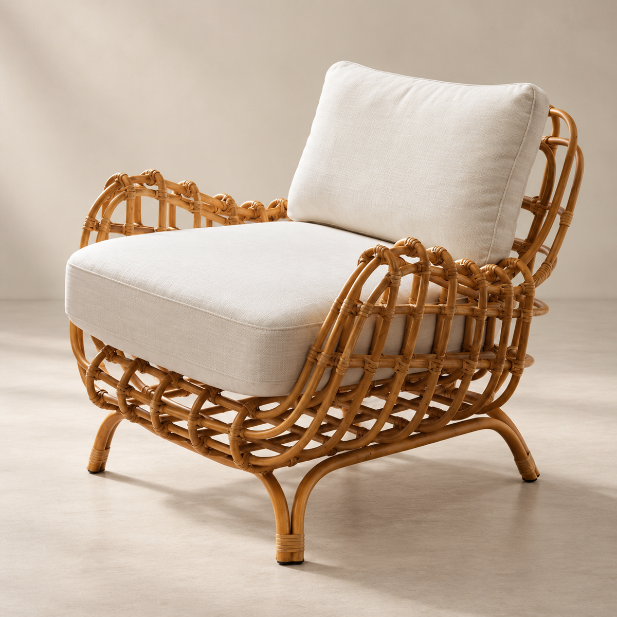 Kiyana Cane Lounge Chair | Handwoven Cane Chair for Living Room | Japandi & Boho Accent Furniture