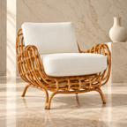 Kiyana Cane Lounge Chair | Handwoven Cane Chair for Living Room | Japandi & Boho Accent Furniture