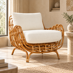 Kiyana Cane Lounge Chair | Handwoven Cane Chair for Living Room | Japandi & Boho Accent Furniture