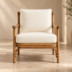 Anvaya Cane Lounge Chair | Handwoven Cane Chair for Living Room | Natural Japandi & Boho Seating