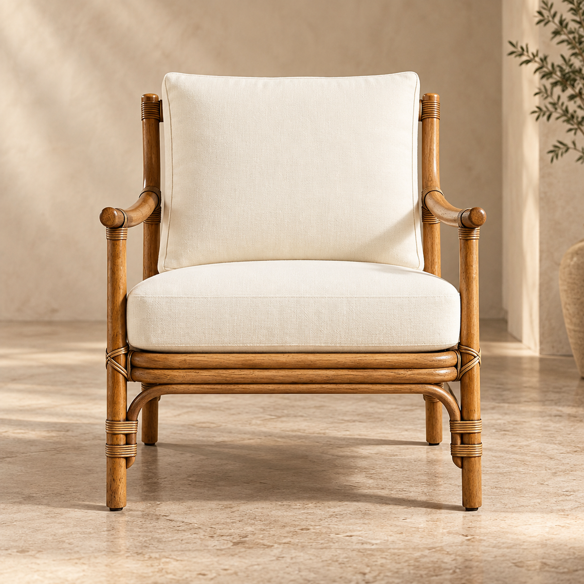 Anvaya Cane Lounge Chair | Handwoven Cane Chair for Living Room | Natural Japandi & Boho Seating