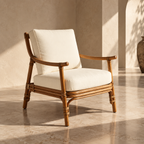 Anvaya Cane Lounge Chair | Handwoven Cane Chair for Living Room | Natural Japandi & Boho Seating