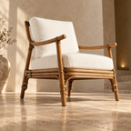 Anvaya Cane Lounge Chair | Handwoven Cane Chair for Living Room | Natural Japandi & Boho Seating