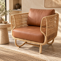 Kashaya Cane Lounge Chair | Handwoven Cane Chair for Living Room | Japandi & Boho Accent Seating
