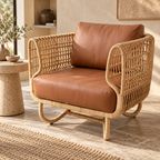 Kashaya Cane Lounge Chair | Handwoven Cane Chair for Living Room | Japandi & Boho Accent Seating