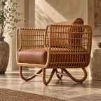 Kashaya Cane Lounge Chair | Handwoven Cane Chair for Living Room | Japandi & Boho Accent Seating