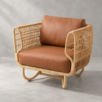 Kashaya Cane Lounge Chair | Handwoven Cane Chair for Living Room | Japandi & Boho Accent Seating