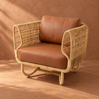 Kashaya Cane Lounge Chair | Handwoven Cane Chair for Living Room | Japandi & Boho Accent Seating