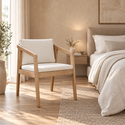 Aarvika Rattan Dining Chair | Handwoven Teak Finish Chair with Cushion | Japandi & Boho Dining Furniture