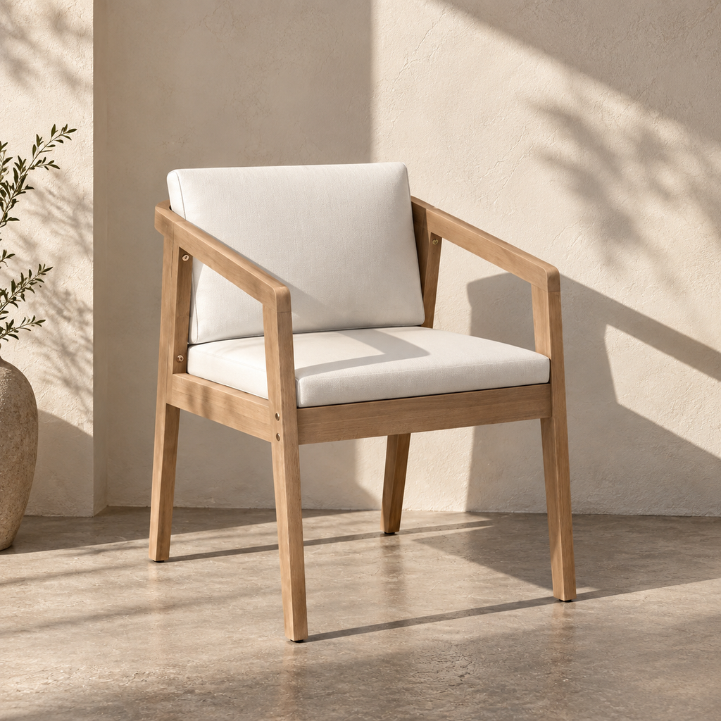 Aarvika Rattan Dining Chair | Handwoven Teak Finish Chair with Cushion | Japandi & Boho Dining Furniture