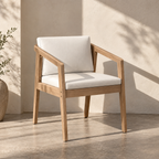 Aarvika Rattan Dining Chair | Handwoven Teak Finish Chair with Cushion | Japandi & Boho Dining Furniture
