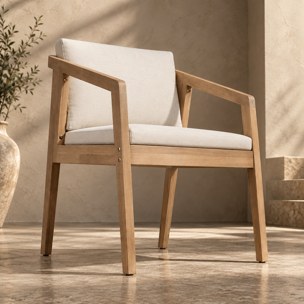 Aarvika Rattan Dining Chair | Handwoven Teak Finish Chair with Cushion | Japandi & Boho Dining Furniture
