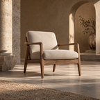 Aarvika Rattan Dining Chair | Handwoven Teak Finish Chair with Cushion | Japandi & Boho Dining Furniture