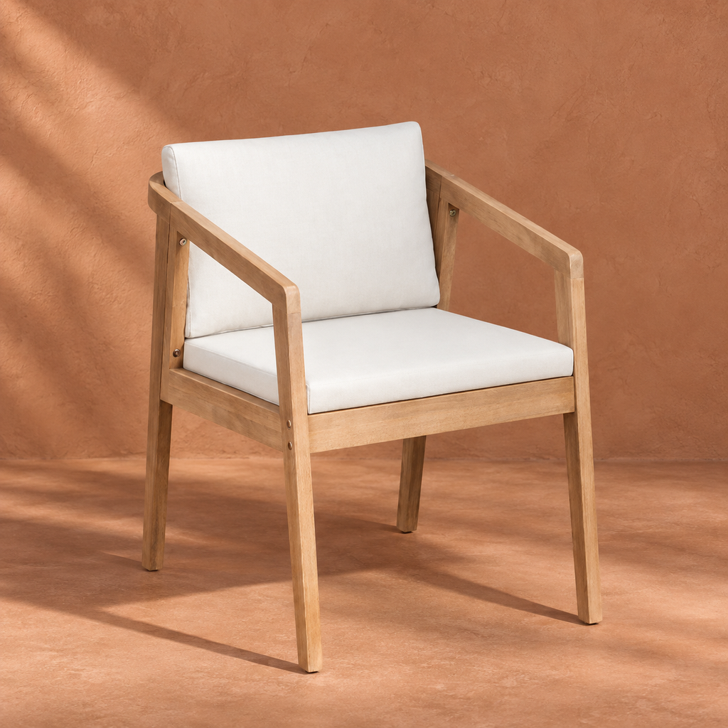 Aarvika Rattan Dining Chair | Handwoven Teak Finish Chair with Cushion | Japandi & Boho Dining Furniture