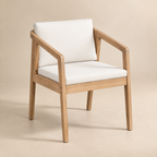 Aarvika Rattan Dining Chair | Handwoven Teak Finish Chair with Cushion | Japandi & Boho Dining Furniture
