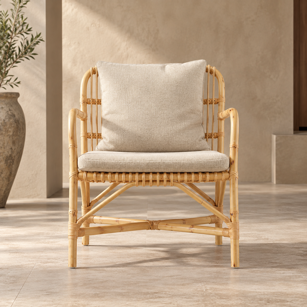 Aaranya Bamboo Lounge Chair | Handwoven Bamboo Chair for Living Room | Boho & Japandi Accent Furniture