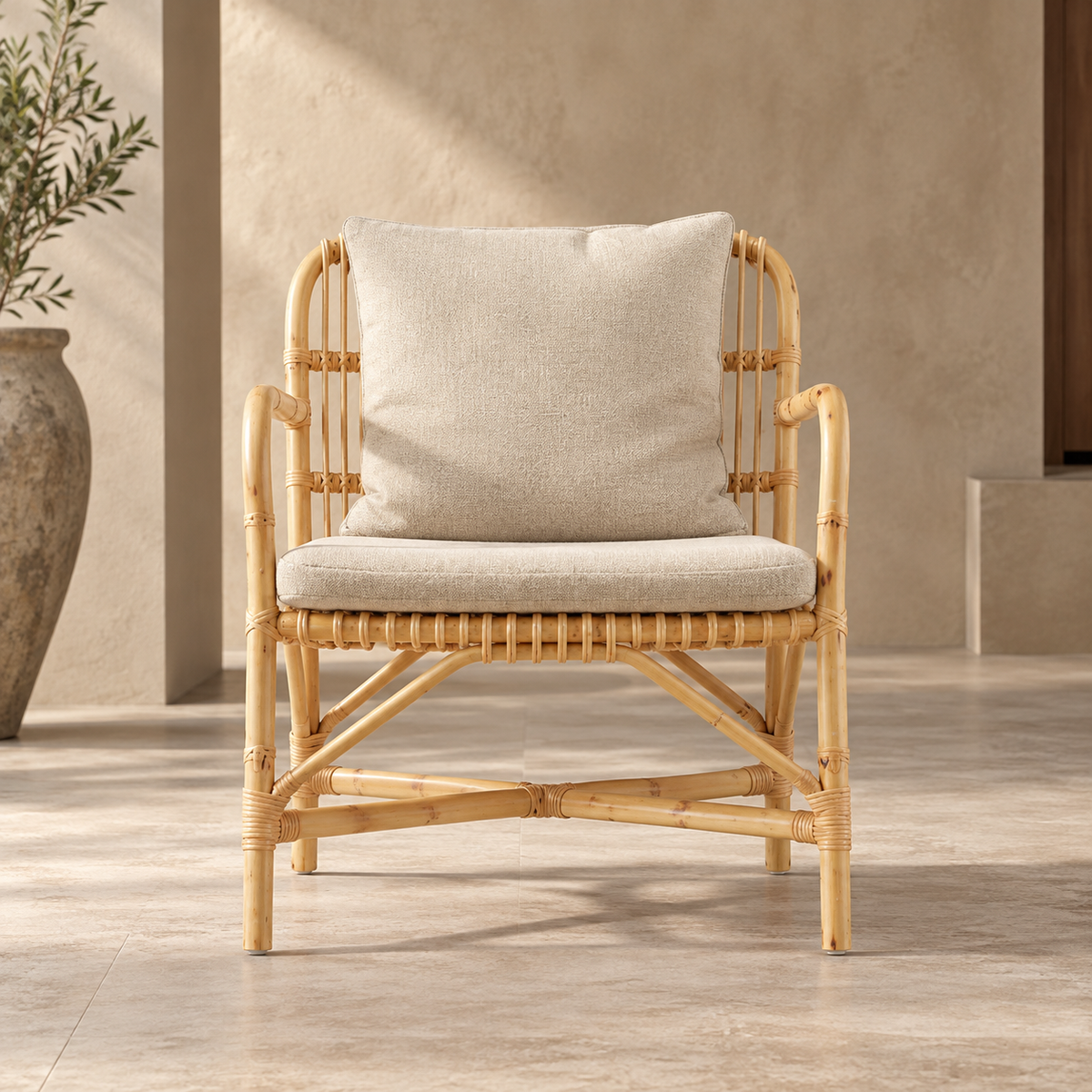 Aaranya Bamboo Lounge Chair | Handwoven Bamboo Chair for Living Room | Boho & Japandi Accent Furniture