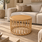 Maanya Rattan Round Side Table – Handcrafted Natural Wood Accent Table