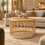 Maanya Rattan Round Side Table – Handcrafted Natural Wood Accent Table
