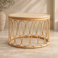 Maanya Rattan Round Side Table – Handcrafted Natural Wood Accent Table