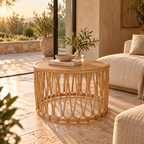 Maanya Rattan Round Side Table – Handcrafted Natural Wood Accent Table