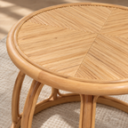 Aavira Rattan Round Coffee Table – Handcrafted Wood Accent Table