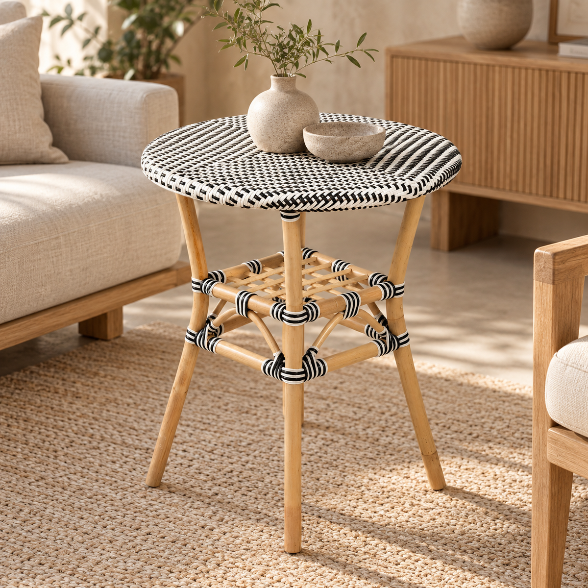 Zivara Rattan Storage Coffee Table – Handcrafted Round Accent Table