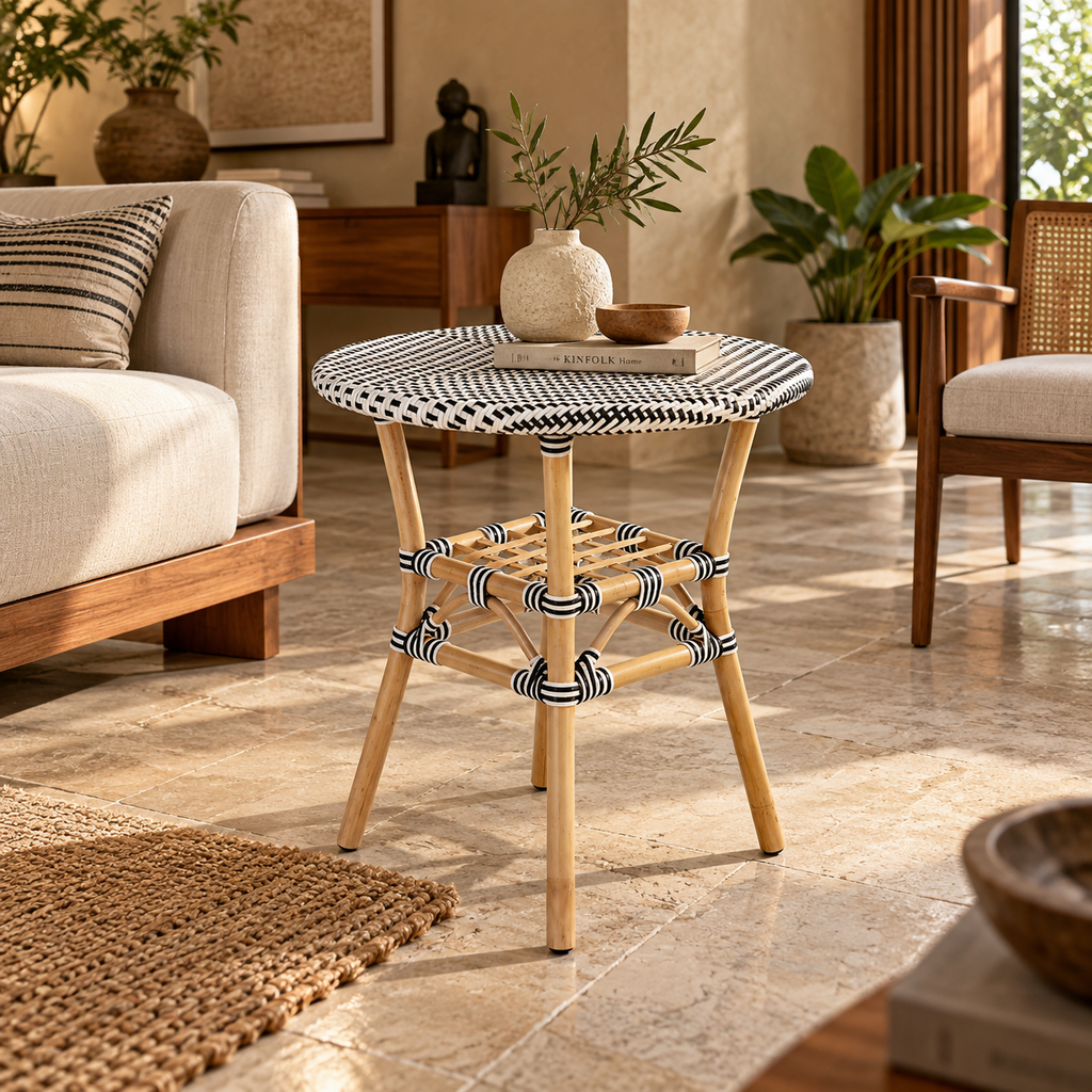 Zivara Rattan Storage Coffee Table – Handcrafted Round Accent Table