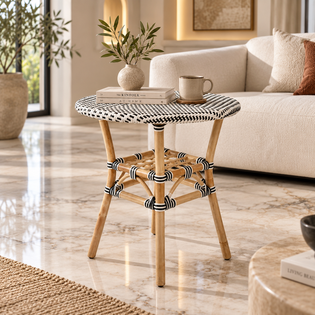 Zivara Rattan Storage Coffee Table – Handcrafted Round Accent Table